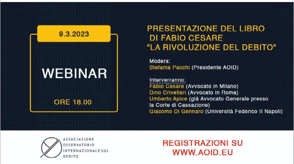 Webinar: presentazione del libro di Fabio Cesare "La rivoluzione del debito" 9 marzo 2023